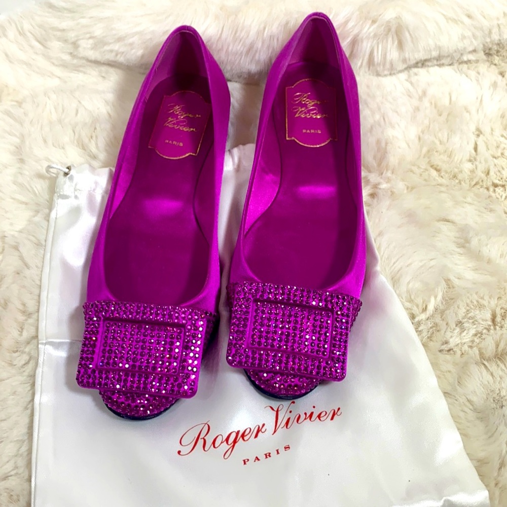 Roger Vivier Strass Crystal Satin Flats